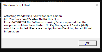 Server 2019 Volume Licensing Activation Key Not Working