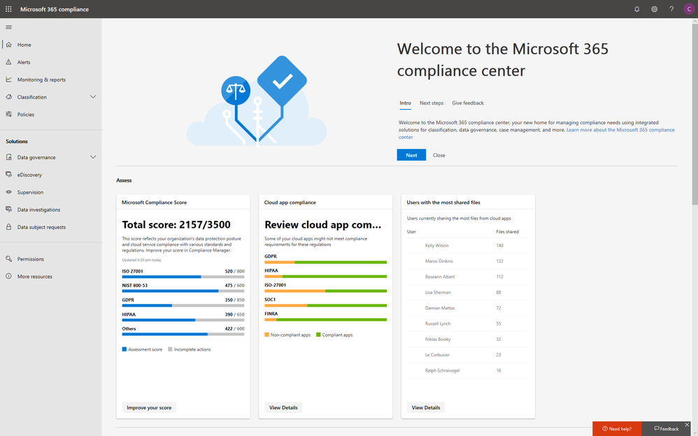 M365 Compliance Center homepage.png