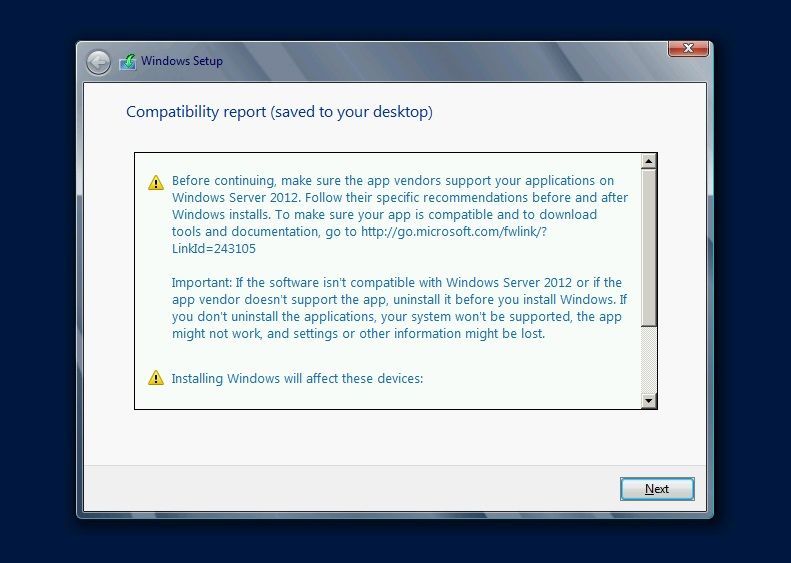 Windows Server 2012 báo cáo tương thích. jpg