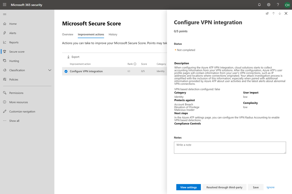 2019 - Blog 03 - Secure Score - Configure VPN integration.png