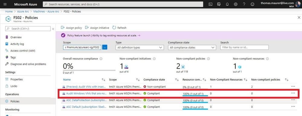 Azure Arc Server Compliant with Azure Guest Configuration Policy