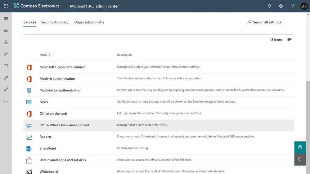 Figure 1 - Office What's New management in the Microsoft 365 admin center