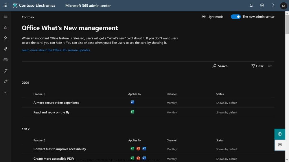 Figure 5 - Office What's New management supports Dark mode