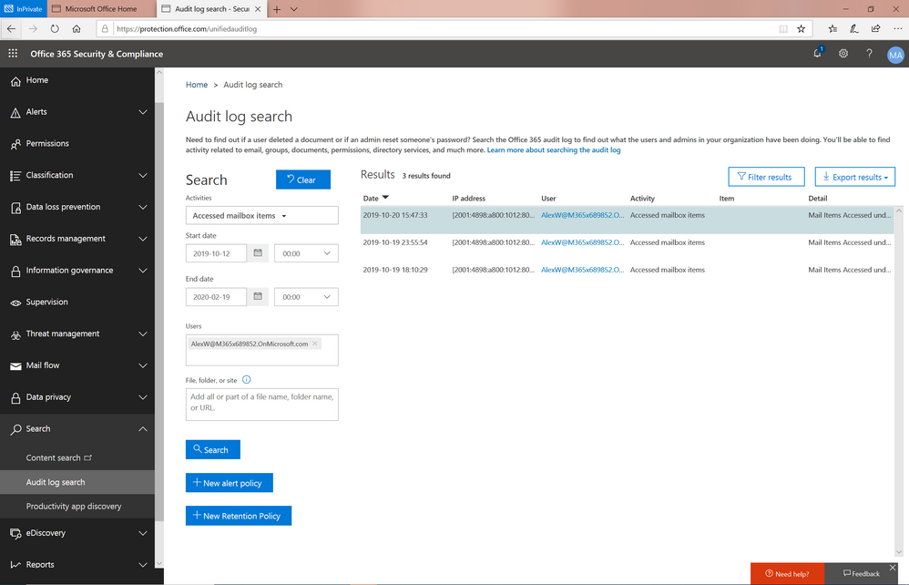 [Image: users can now see audit activity such as the MailItemsAccessed event]