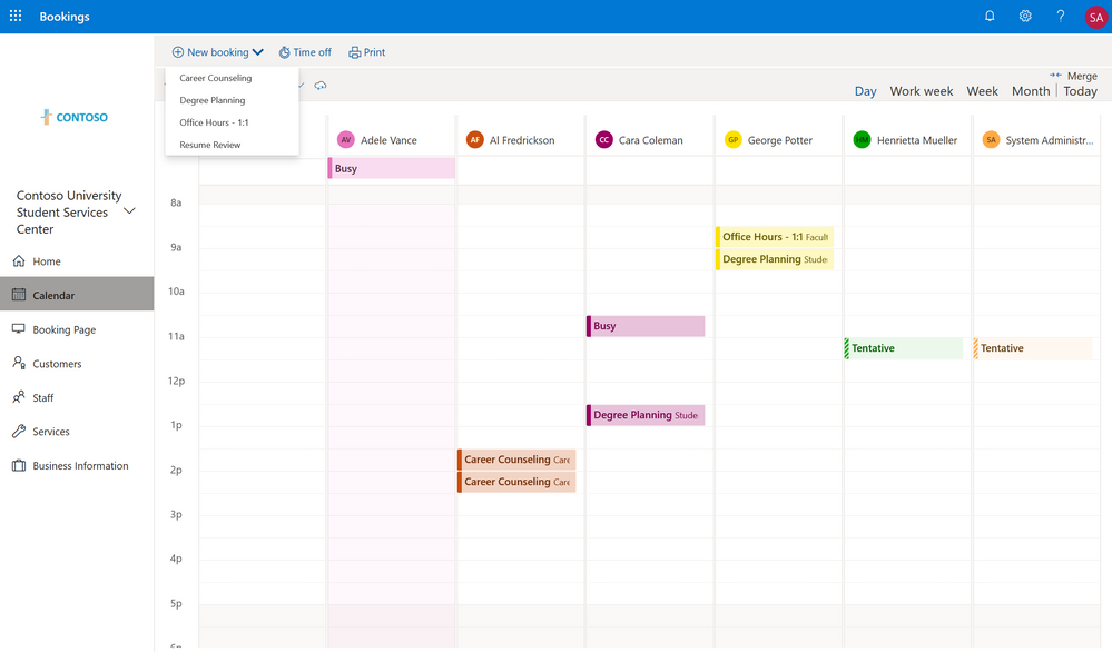 Easily manage staff calendars and schedule new appointments from one page