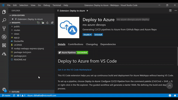 Deploy to Azure VS Code Extension