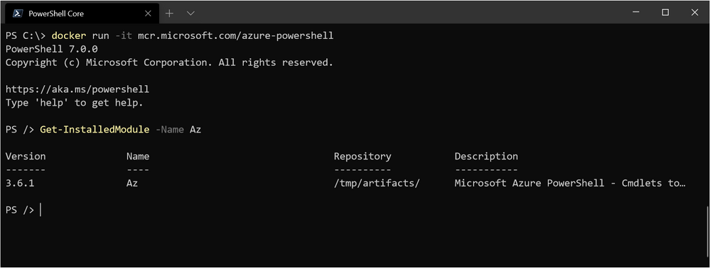 Running PowerShell interactively in docker container