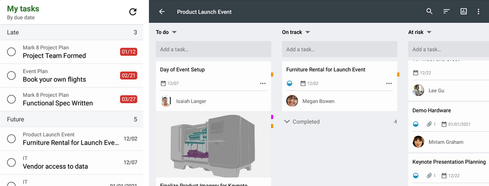 The Planner widget (left) and landscape mode (right) bring flexibility to the way you manage your tasks.