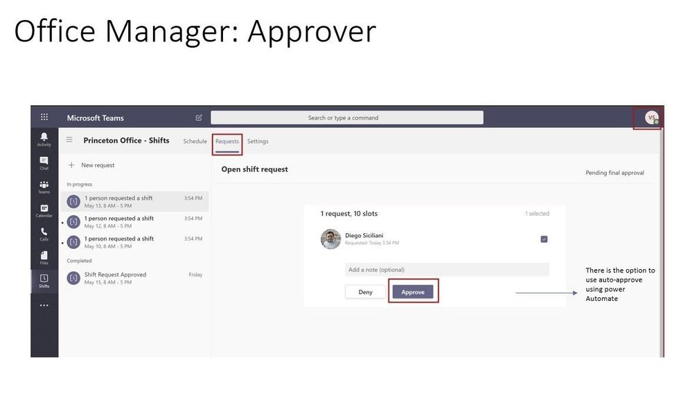 Desktop/web view for the approver