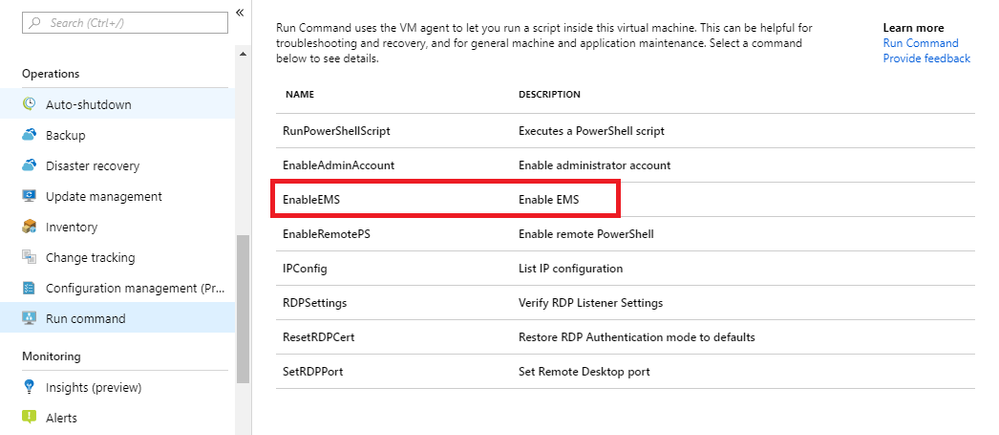 Enable EMS Run Command