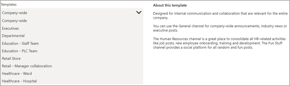 Figure 10 List of publicly available Microsoft templates