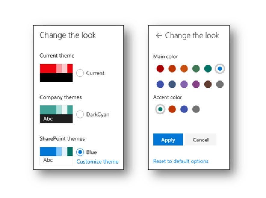 You can configure the default SharePoint themes, adjusting the Main and Accent colors.
