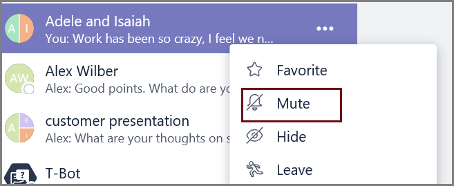 Mute a chat to put a temporary hold on notifications