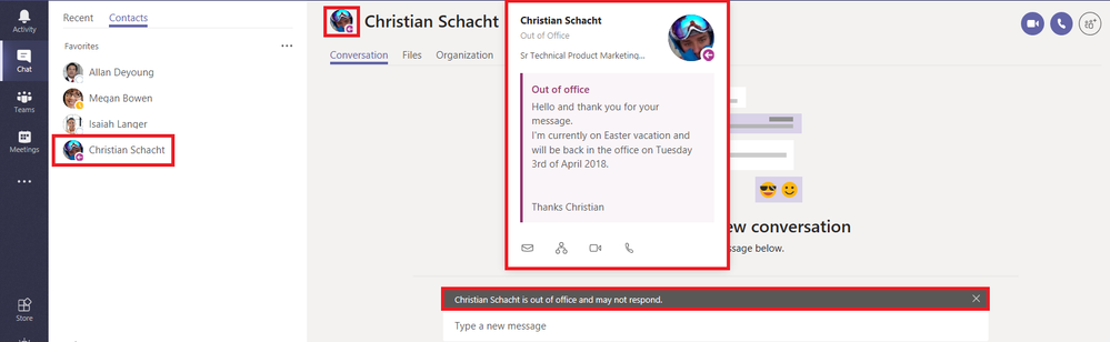 Out of Office messages in Microsoft Teams