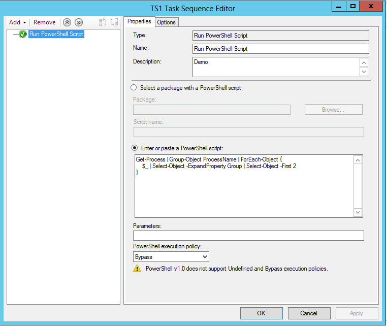 Tasksequence-Editor mit PS-Script (SCCM Preview 1811)